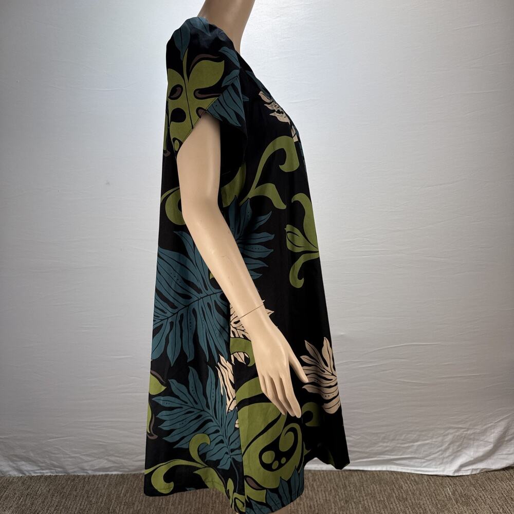 Bishop St Vintage Hawaiian Dress Size L Black Tropical Floral Short Tulip Sleeve - Picture 6 of 9